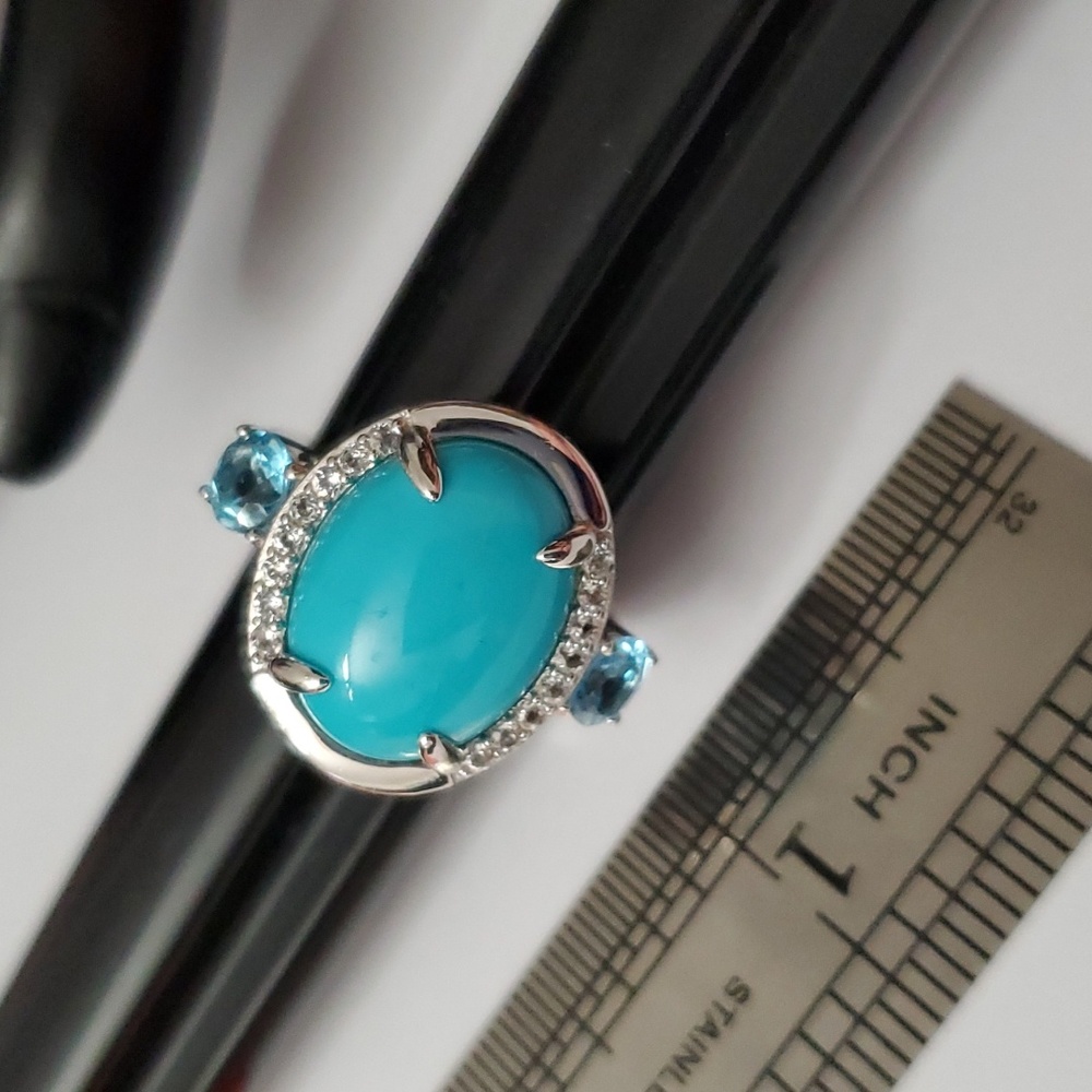 Sterling Silver 925 Turquoise Turquoise Halo Topaz Ring - Picture 2 of 4